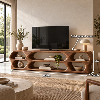 TV Stand with Sculptural Curved Openings in Natural Solid Wood in Six Sizes - Woodenecho - 6