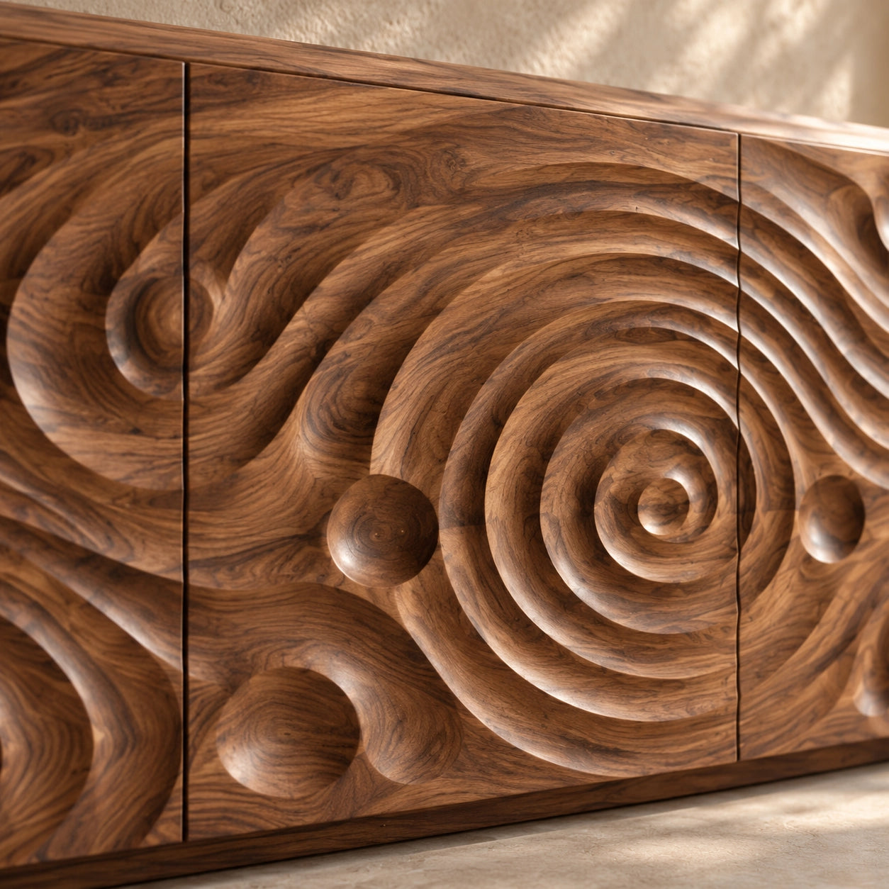 TV Stand with Spiral-Carved Cabinet Doors in Natural Solid Woods  - Woodenecho - 5