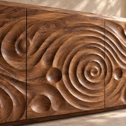 TV Stand with Spiral-Carved Cabinet Doors in Natural Solid Woods  - Woodenecho - 5