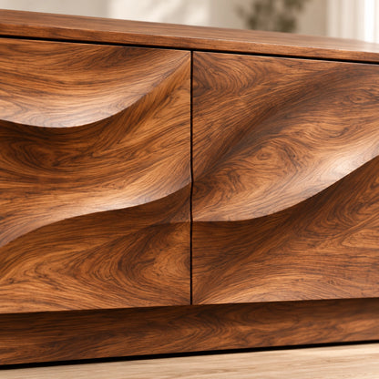 TV Stand with Wave-Carved Cabinet Doors in Natural Solid Wood for Living - Woodenecho - 6