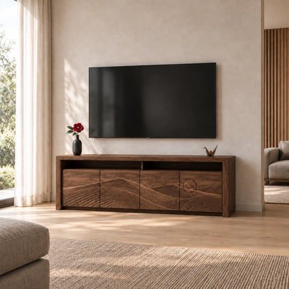 TV Stand with Wave-Carved Doors in Natural Solid Wood for Living Rooms - Woodenecho - 10