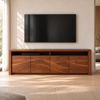 TV Stand with Wave-Carved Doors in Natural Solid Wood for Living Rooms - Woodenecho - 4