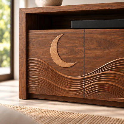 TV Stand with Wave-Carved Doors in Natural Solid Wood for Living Rooms - Woodenecho - 5