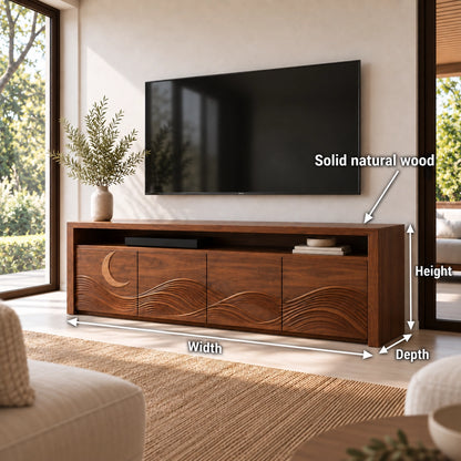 TV Stand with Wave-Carved Doors in Natural Solid Wood for Living Rooms - Woodenecho - 6