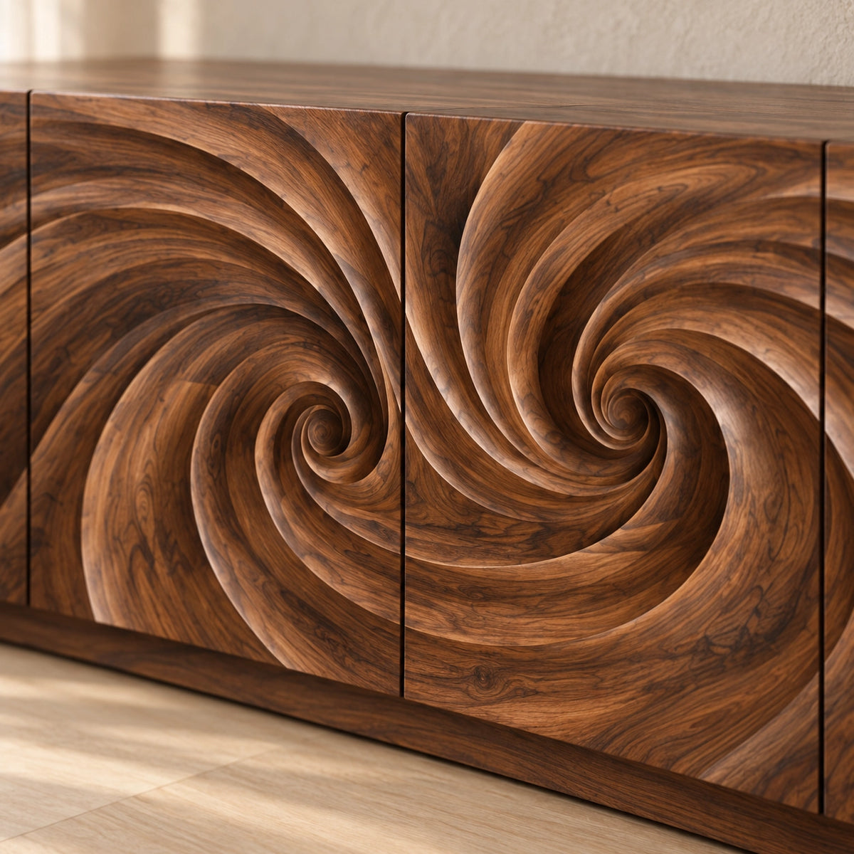 TV Stand with Wave-Carved Natural Solid Wood Cabinet Doors in Six Sizes - Woodenecho - 5