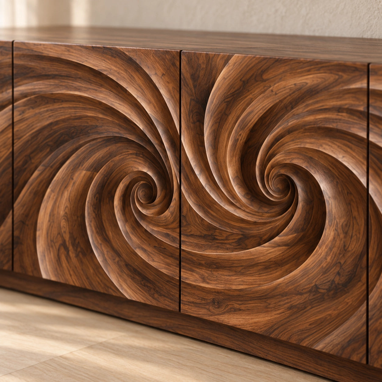 TV Stand with Wave-Carved Natural Solid Wood Cabinet Doors in Six Sizes - Woodenecho - 5