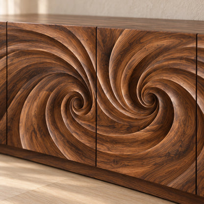 TV Stand with Wave-Carved Natural Solid Wood Cabinet Doors in Six Sizes - Woodenecho - 5
