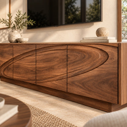 TV Stand with Wave-Carved Natural Solid Wood Design in Six Sizes. - Woodenecho - 5