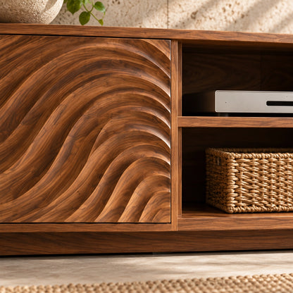 TV Stand with Wave-Carved Natural Solid Wood Storage Doors in Six Sizes - Woodenecho - 5