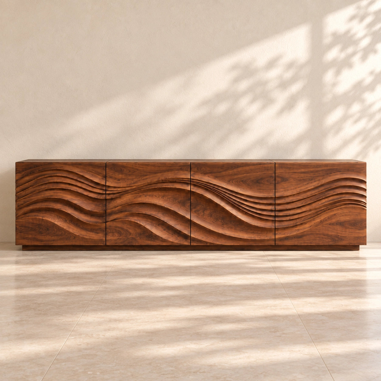 TV Stand with Wave-Carved Natural Solid Wood Storage in Six Sizes - Woodenecho - 3