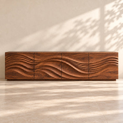 TV Stand with Wave-Carved Natural Solid Wood Storage in Six Sizes - Woodenecho - 3