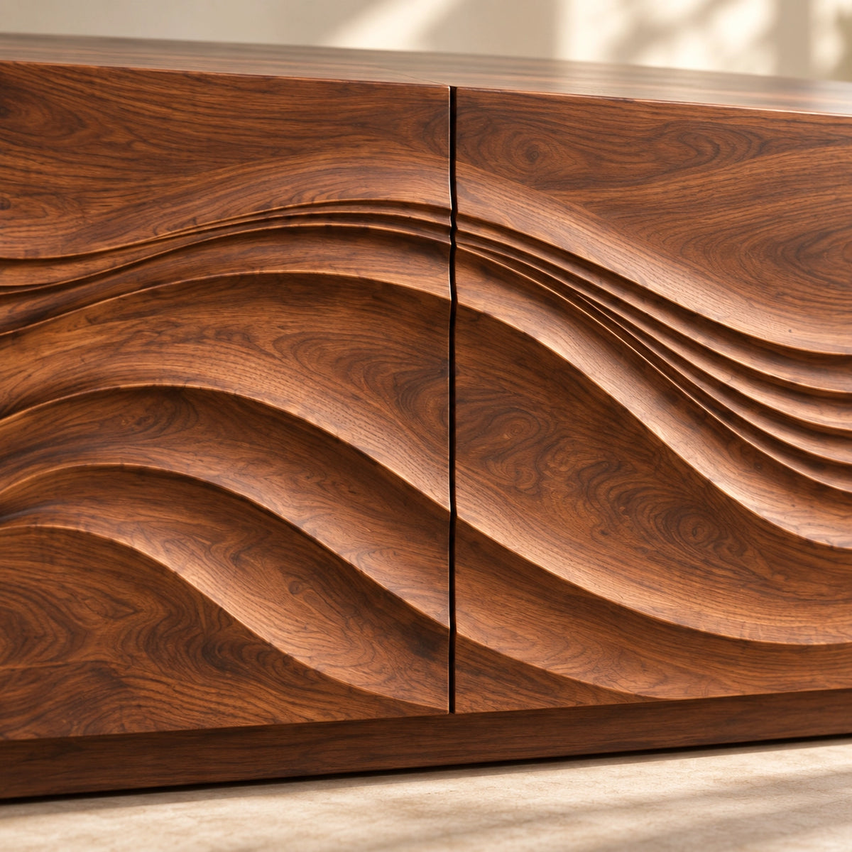 TV Stand with Wave-Carved Natural Solid Wood Storage in Six Sizes - Woodenecho - 5