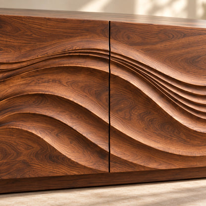 TV Stand with Wave-Carved Natural Solid Wood Storage in Six Sizes - Woodenecho - 5