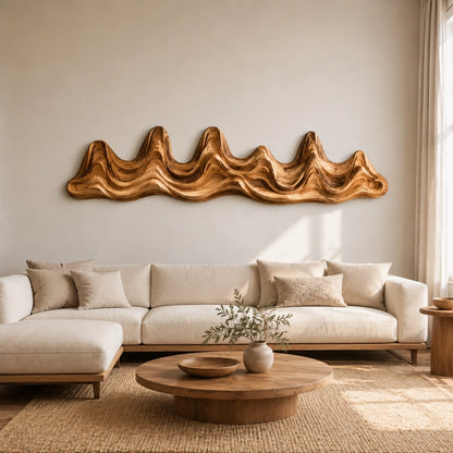 Undulating Wave Wall Art in Natural Solid Wood for Modern Living Spaces - Woodenecho - 1
