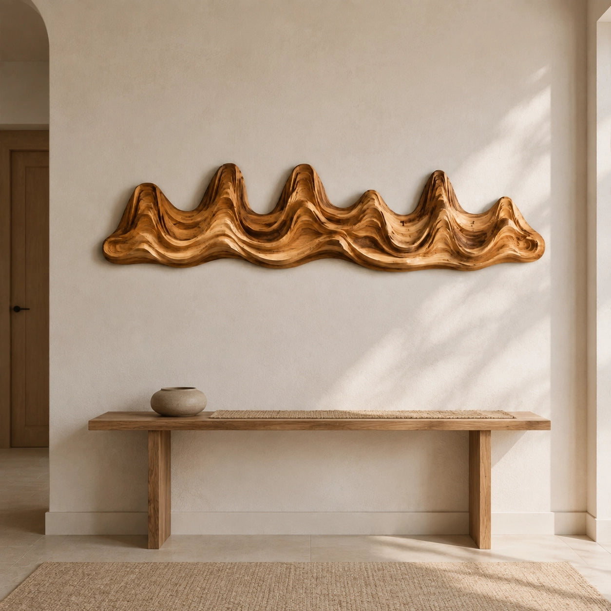 Undulating Wave Wall Art in Natural Solid Wood for Modern Living Spaces - Woodenecho - 3