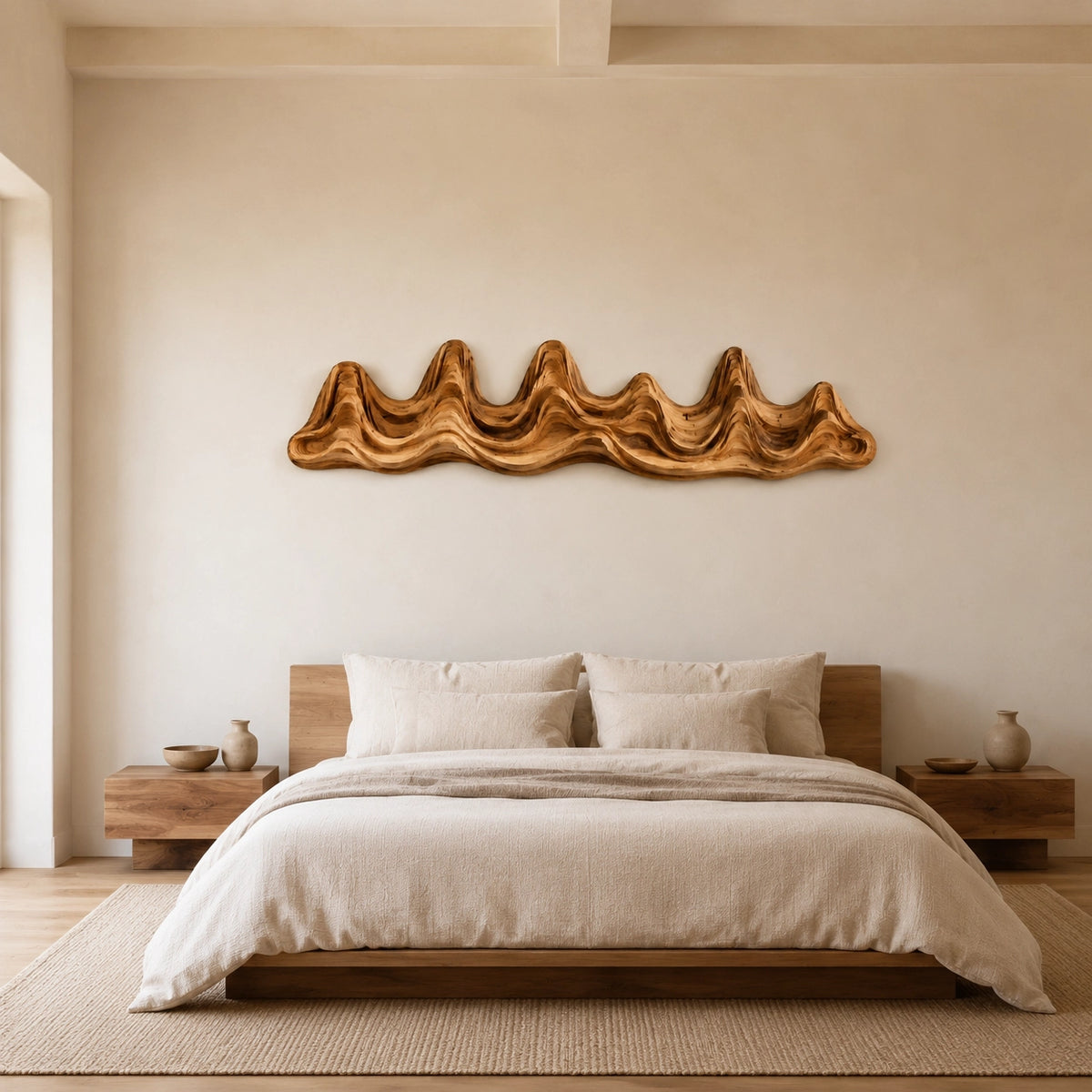 Undulating Wave Wall Art in Natural Solid Wood for Modern Living Spaces - Woodenecho - 4