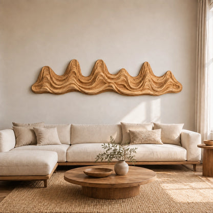 Undulating Wave Wall Art in Natural Solid Wood for Modern Living Spaces - Woodenecho - 8