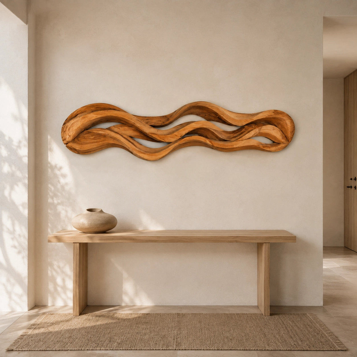 Wall Art with Flowing Wave-Carved Design in Natural Solid Wood for Walls - Woodenecho - 1