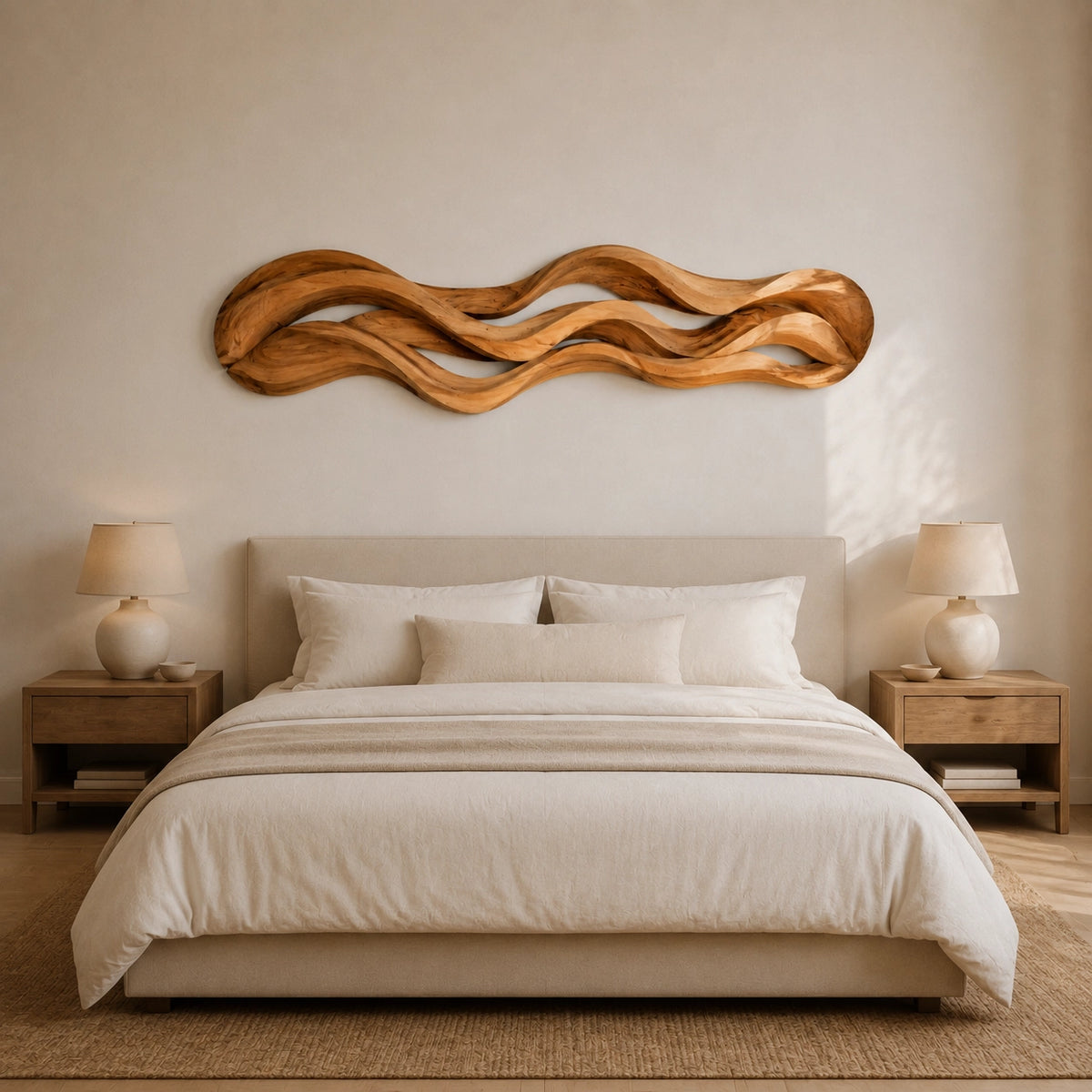 Wall Art with Flowing Wave-Carved Design in Natural Solid Wood for Walls - Woodenecho - 2