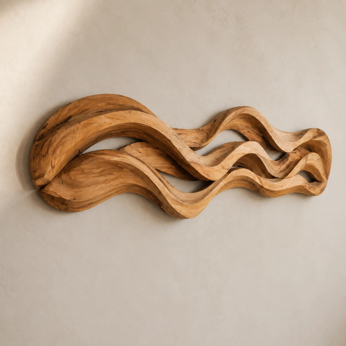 Wall Art with Flowing Wave-Carved Design in Natural Solid Wood for Walls - Woodenecho - 3