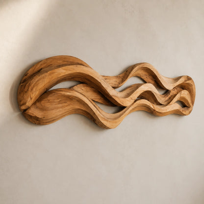 Wall Art with Flowing Wave-Carved Design in Natural Solid Wood for Walls - Woodenecho - 3