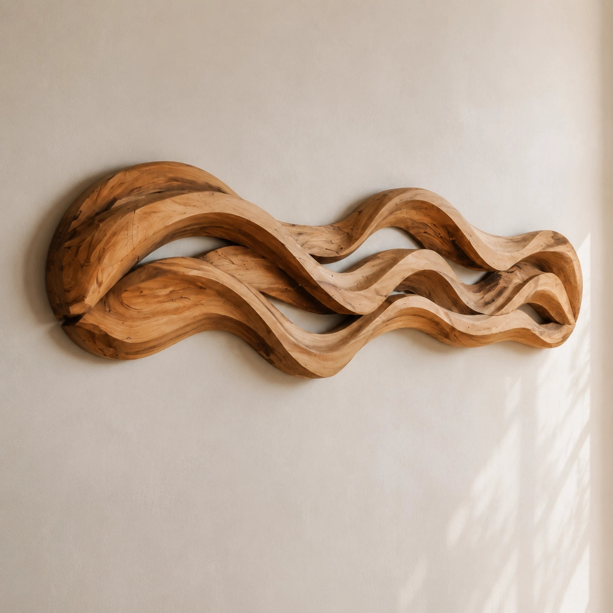 Wall Art with Flowing Wave-Carved Design in Natural Solid Wood for Walls - Woodenecho - 4