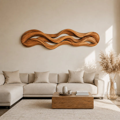 Wall Art with Flowing Wave-Carved Design in Natural Solid Wood for Walls - Woodenecho - 6