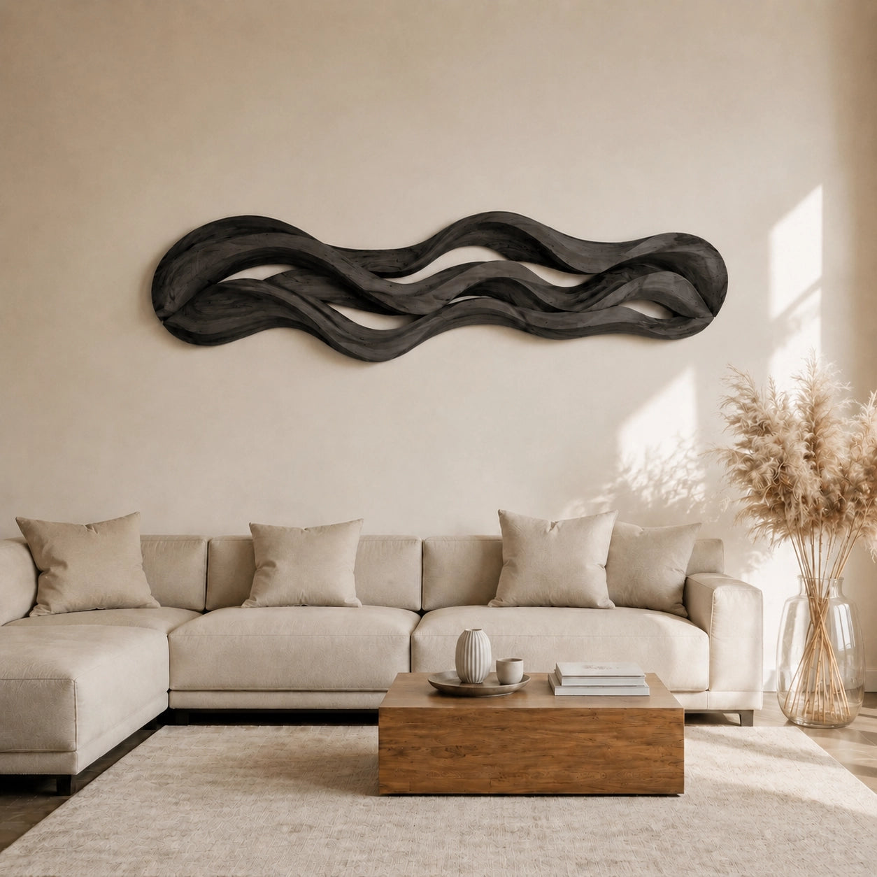 Wall Art with Flowing Wave-Carved Design in Natural Solid Wood for Walls - Woodenecho - 7