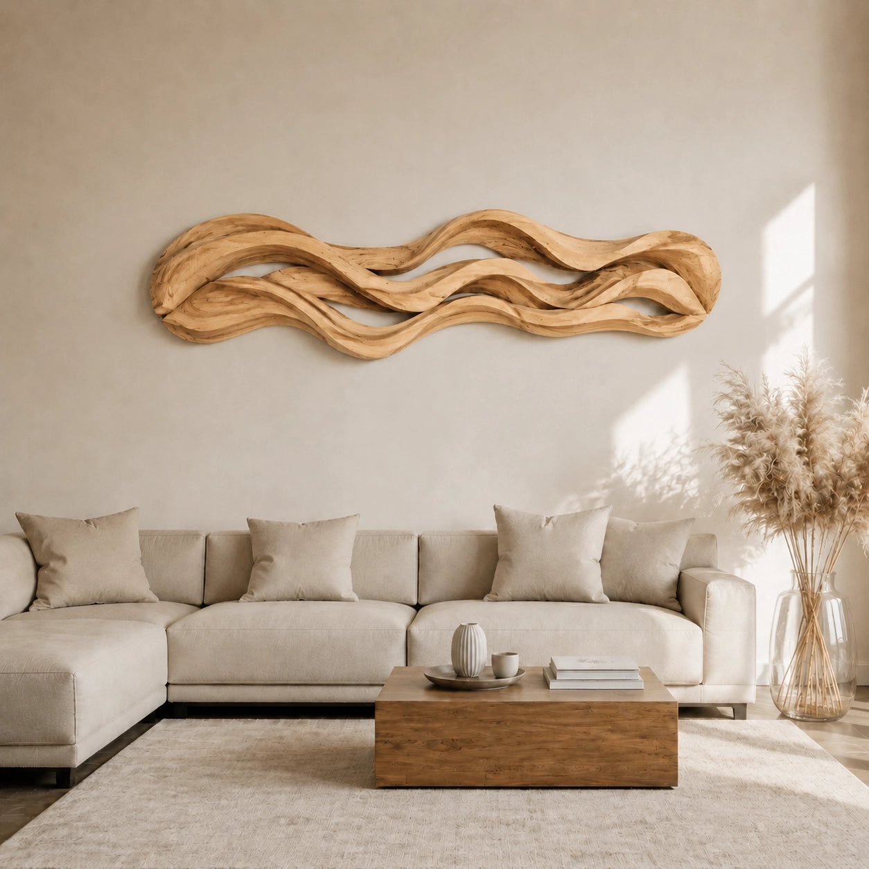 Wall Art with Flowing Wave-Carved Design in Natural Solid Wood for Walls - Woodenecho - 8