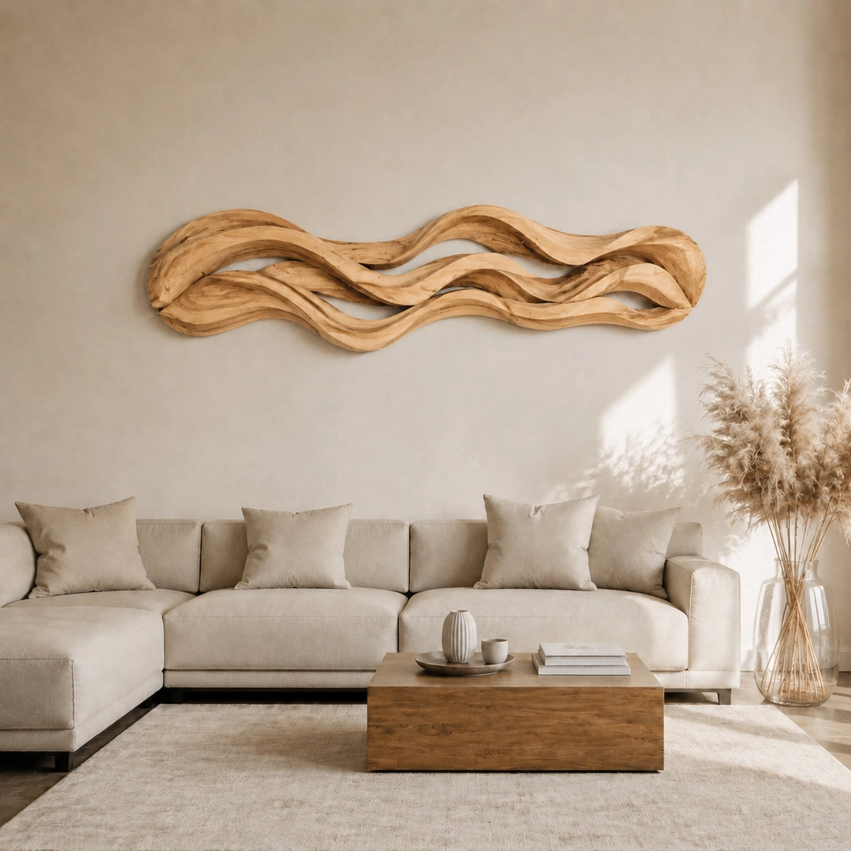 Wall Art with Flowing Wave-Carved Design in Natural Solid Wood for Walls - Woodenecho - 8