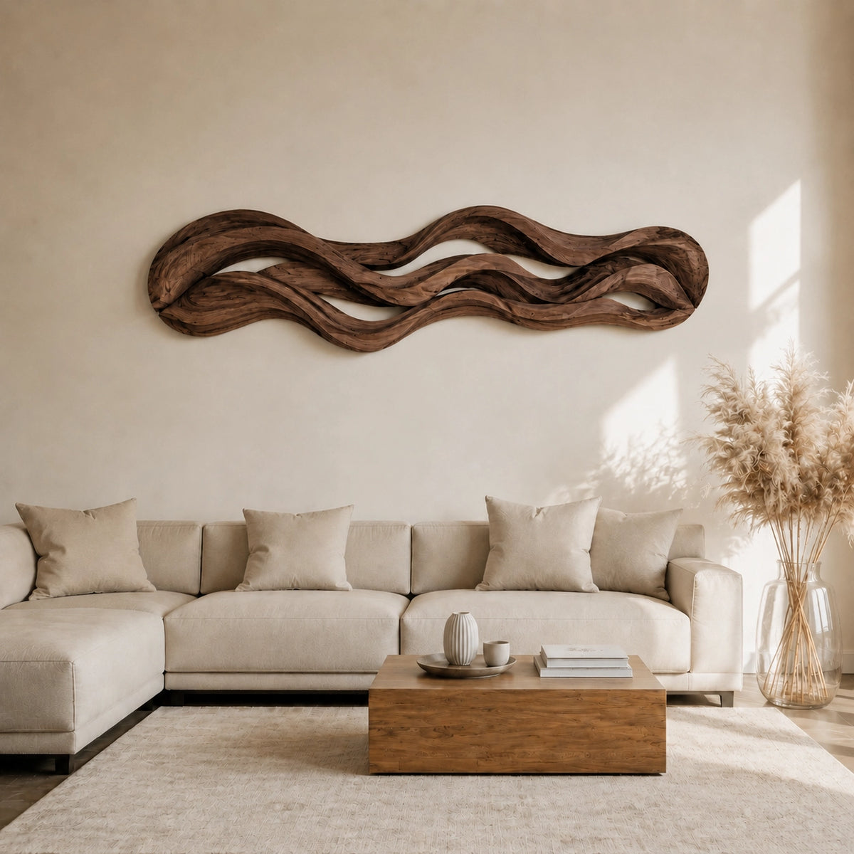 Wall Art with Flowing Wave-Carved Design in Natural Solid Wood for Walls - Woodenecho - 9