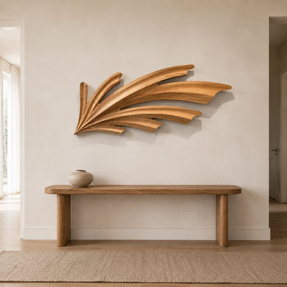 Wall Art with Sculptural Fan-Carved Design in Natural Solid Woods - Woodenecho - 1