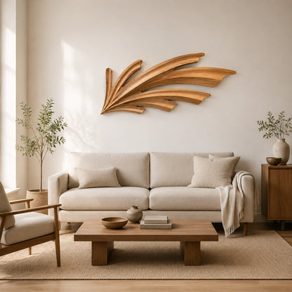 Wall Art with Sculptural Fan-Carved Design in Natural Solid Woods - Woodenecho - 2