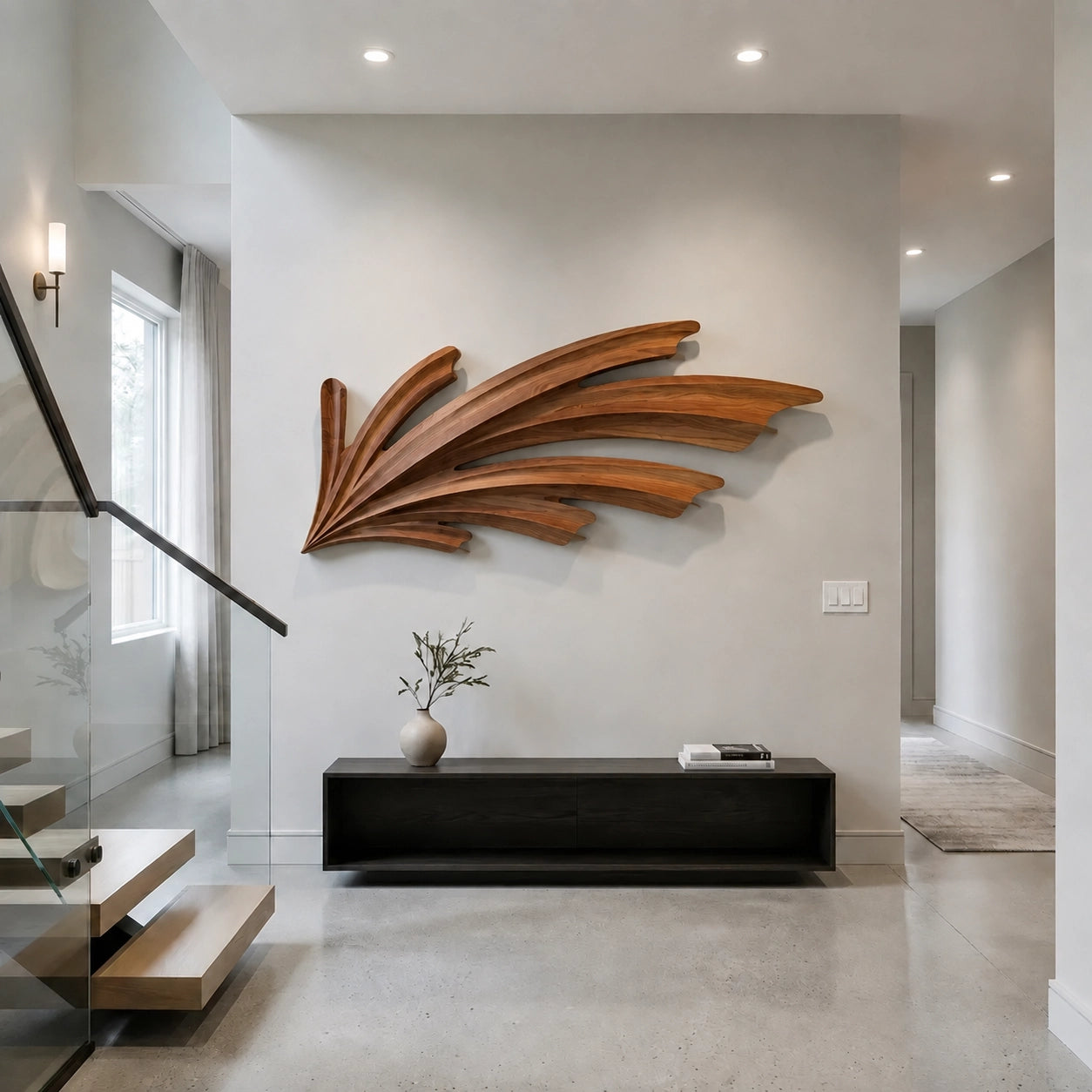 Wall Art with Sculptural Fan-Carved Design in Natural Solid Woods - Woodenecho - 9