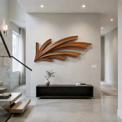 Wall Art with Sculptural Fan-Carved Design in Natural Solid Woods - Woodenecho - 9