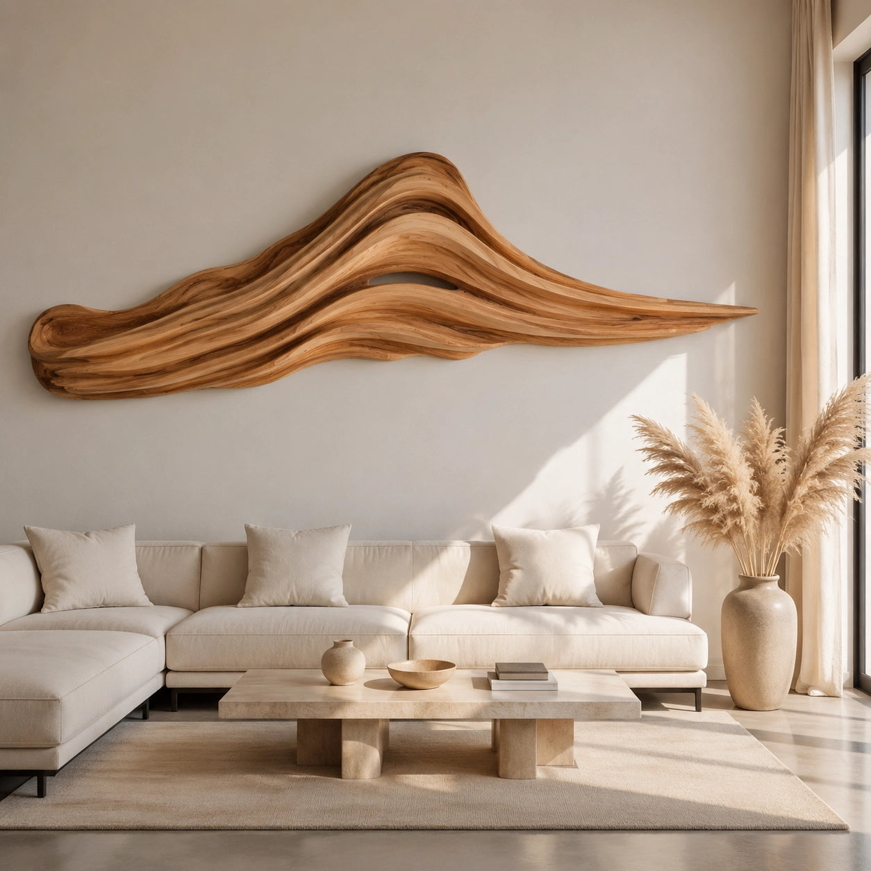Wave-Form Wall Art with Layered Carved Natural Solid Wood Designs - Woodenecho - 1