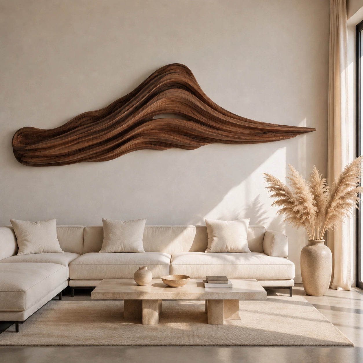 Wave-Form Wall Art with Layered Carved Natural Solid Wood Designs - Woodenecho - 10