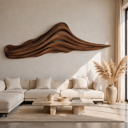 Wave-Form Wall Art with Layered Carved Natural Solid Wood Designs - Woodenecho - 10