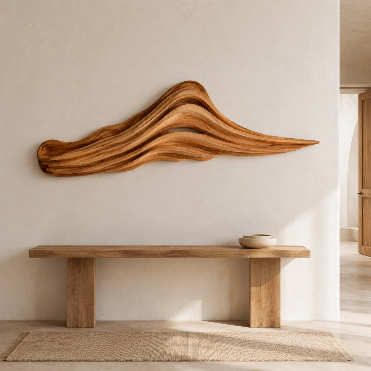 Wave-Form Wall Art with Layered Carved Natural Solid Wood Designs - Woodenecho - 3