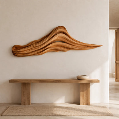 Wave-Form Wall Art with Layered Carved Natural Solid Wood Designs - Woodenecho - 3
