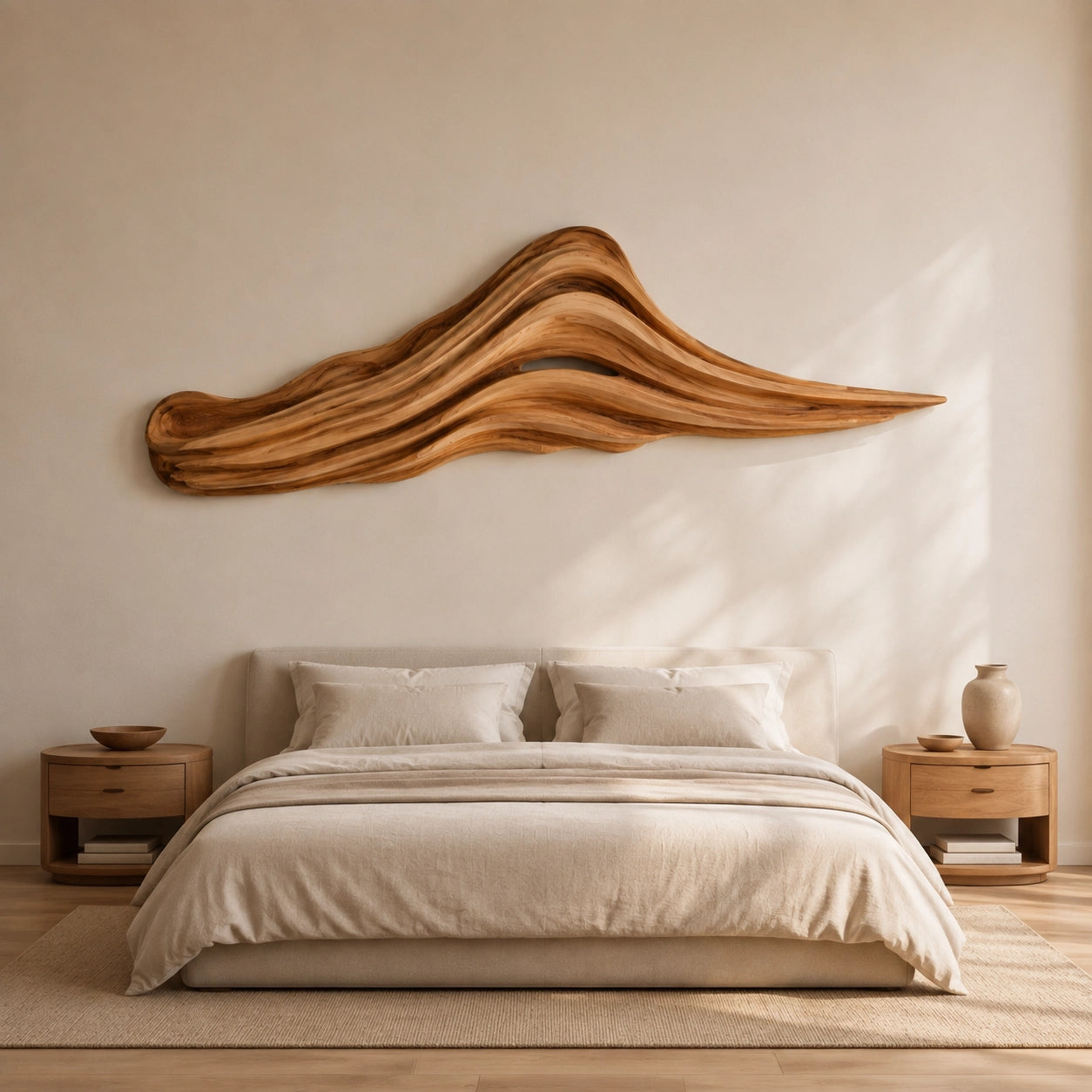 Wave-Form Wall Art with Layered Carved Natural Solid Wood Designs - Woodenecho - 4