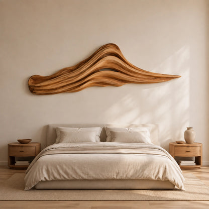 Wave-Form Wall Art with Layered Carved Natural Solid Wood Designs - Woodenecho - 4