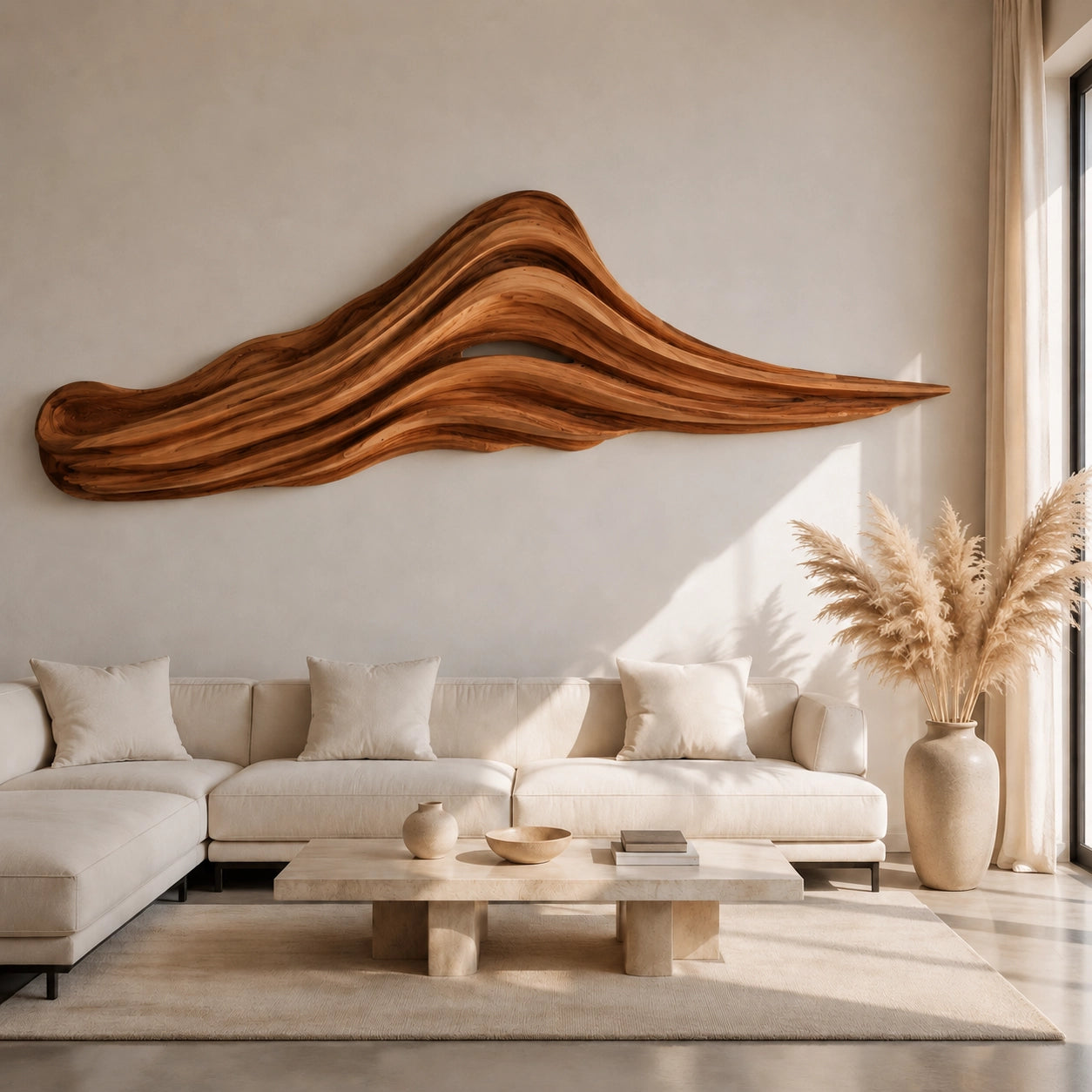 Wave-Form Wall Art with Layered Carved Natural Solid Wood Designs - Woodenecho - 9